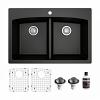 Drop-In Quartz Composite 33" 50/50 Double Bowl Kitchen Sink Kit Black Karran QT-710-BL-PK1