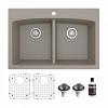 Drop-In Quartz Composite 33" 50/50 Double Bowl Kitchen Sink Kit Concrete Karran QT-710-CN-PK1