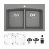 Drop-In Quartz Composite 33" 50/50 Double Bowl Kitchen Sink Kit Grey Karran QT-710-GR-PK1