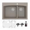 Drop-In Quartz Composite 33" 60/40 Double Bowl Kitchen Sink Kit Concrete Karran QT-711-CN-PK1