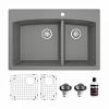 Drop-In Quartz Composite 33" 60/40 Double Bowl Kitchen Sink Kit Grey Karran QT-711-GR-PK1