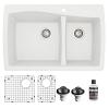 34" Top Mount Large/Small Bowl Quartz Kitchen Sink Kit White Karran QT-721-WH-PK1