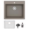 25" Top Mount Single Bowl Quartz Kitchen Sink Kit Concrete Karran QT-820-CN-PK1