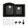 Undermount Quartz Composite 32" 60/40 Double Bowl Kitchen Sink Kit Black Karran QU-610-BL-PK1