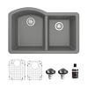 Undermount Quartz Composite 32" 60/40 Double Bowl Kitchen Sink Kit Grey Karran QU-610-GR-PK1