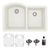 Undermount Quartz Composite 32" 60/40 Double Bowl Kitchen Sink Kit White Karran QU-610-WH-PK1