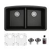 Undermount Quartz Composite 32" 50/50 Double Bowl Kitchen Sink Kit Black Karran QU-710-BL-PK1