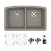 Undermount Quartz Composite 32" 50/50 Double Bowl Kitchen Sink Kit Concrete Karran QU-710-CN-PK1