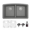 Undermount Quartz Composite 32" 50/50 Double Bowl Kitchen Sink Kit Grey Karran QU-710-GR-PK1