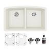 Undermount Quartz Composite 32" 50/50 Double Bowl Kitchen Sink Kit White Karran QU-710-WH-PK1