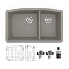 Undermount Quartz Composite 32" 60/40 Double Bowl Kitchen Sink Kit Concrete Karran QU-711-CN-PK1