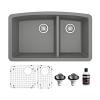 Undermount Quartz Composite 32" 60/40 Double Bowl Kitchen Sink Kit Grey Karran QU-711-GR-PK1