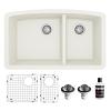 Undermount Quartz Composite 32" 60/40 Double Bowl Kitchen Sink Kit White Karran QU-711-WH-PK1