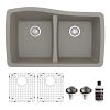 Undermount Quartz Composite 33" 50/50 Double Bowl Kitchen Sink Kit Concrete Karran QU-720-CN-PK1