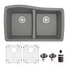 Undermount Quartz Composite 33" 50/50 Double Bowl Kitchen Sink Kit Grey Karran QU-720-GR-PK1