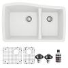 33" Undermount Double Bowl 60/40 Quartz Composite Kitchen Sink Kit White Karran QU-721-WH-PK1