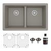 32" Undermount Double Equal Bowl Quartz Kitchen Sink Kit Concrete Karran QU-810-CN-PK1
