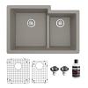 32" Undermount Large/Small Bowl Quartz Kitchen Sink Kit Concrete QU-811-CN-PK1