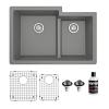 32" Undermount Large/Small Bowl Quartz Kitchen Sink Kit Gray QU-811-GR-PK1