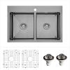 33" Top Mount Double Equal Bowl Stainless Steel Kitchen Sink Kit Karran EL-35-PK1