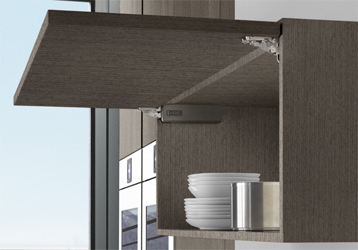 image of Salice Wind lift holding cabinet door open in the kitchen