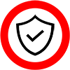 icon image of Shield with a checkmark in red circle