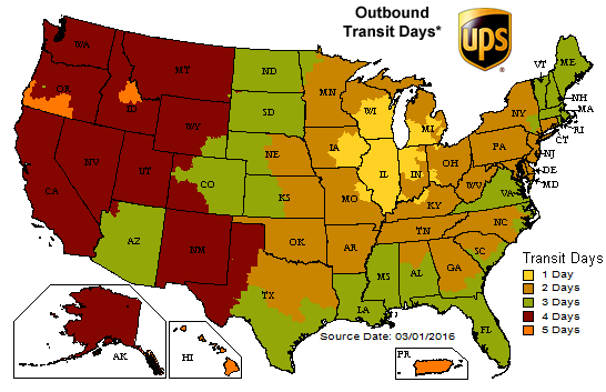 image showing UPS Outbound Transit Days from Woodworker Express