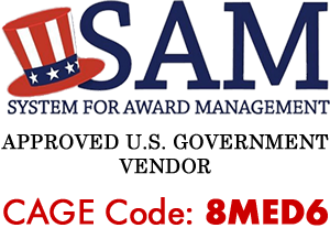 SAM.gov logo stating Woodworker Express is an Approved U.S. Government Vendor. Our CAGE Code is 8MED6.