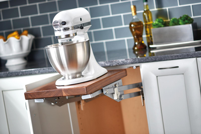 A Mixer Lift brings your appliance from storage to countertop height with ease.